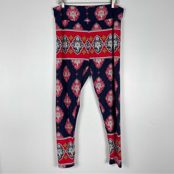 Lularoe Tall and Curvy Womens Leggings Boho Mandala Fall Red Blue One Size - Picture 1 of 6